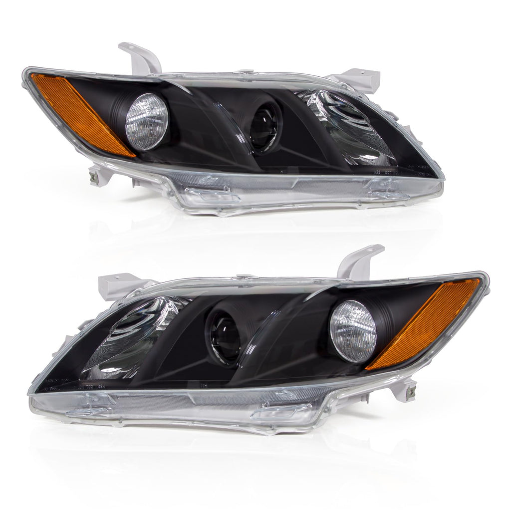 Camry Headlight Assembly Clear Lens Black Housing Left and Right Pair W216