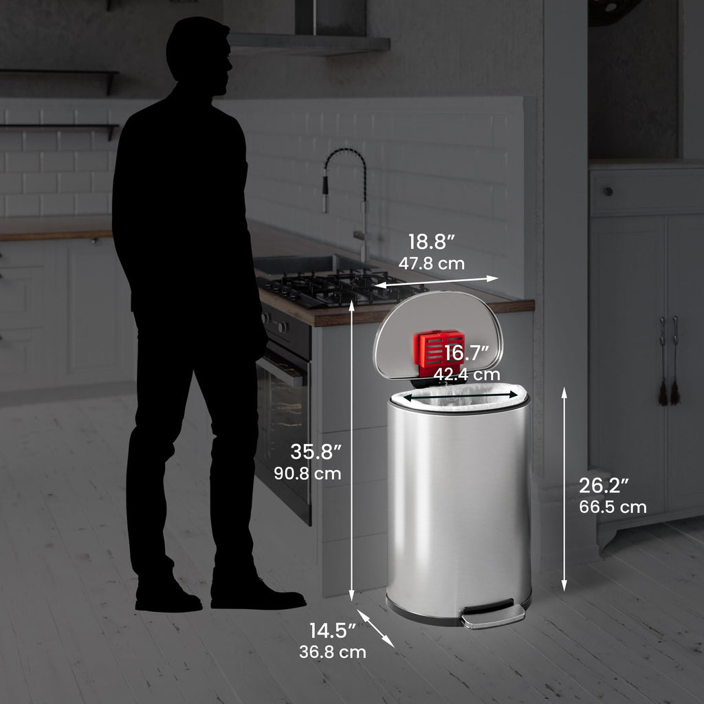 50L Stainless Steel Step Trash Can with Odor Filter and Removable Bucket S744