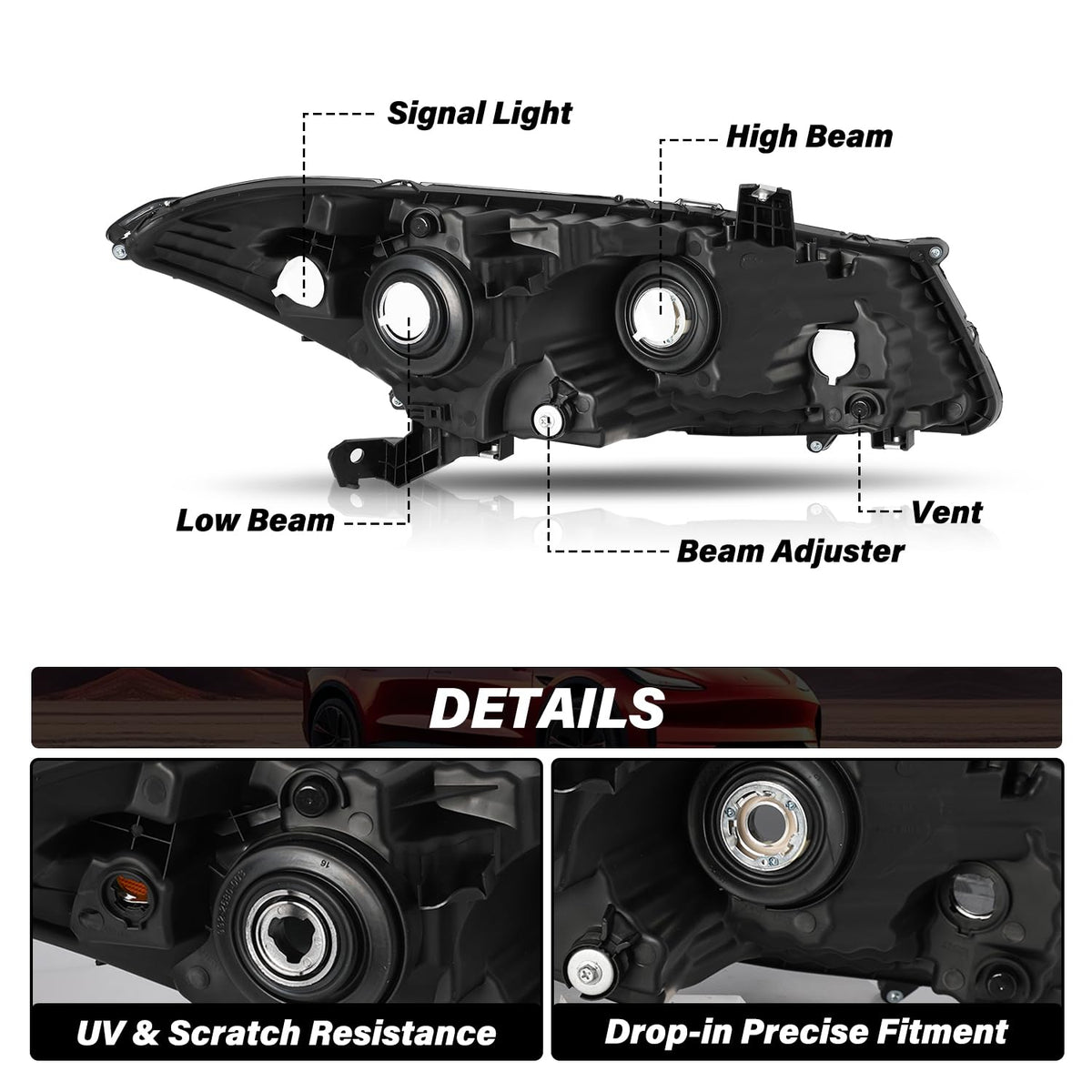 Headlight Assembly Replacement Chrome Housing with Amber Reflector H488518
