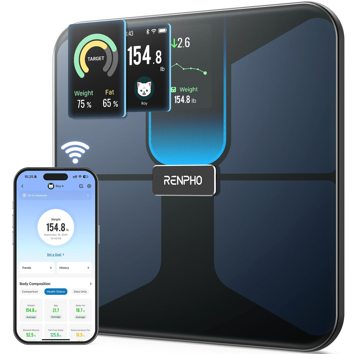 Wi-Fi Bluetooth Rechargeable Body Fat Smart Scale Q186