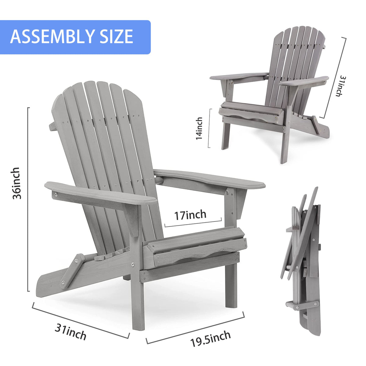 Wooden Folding Adirondack Chair Set of 2 Solid Cedar A106
