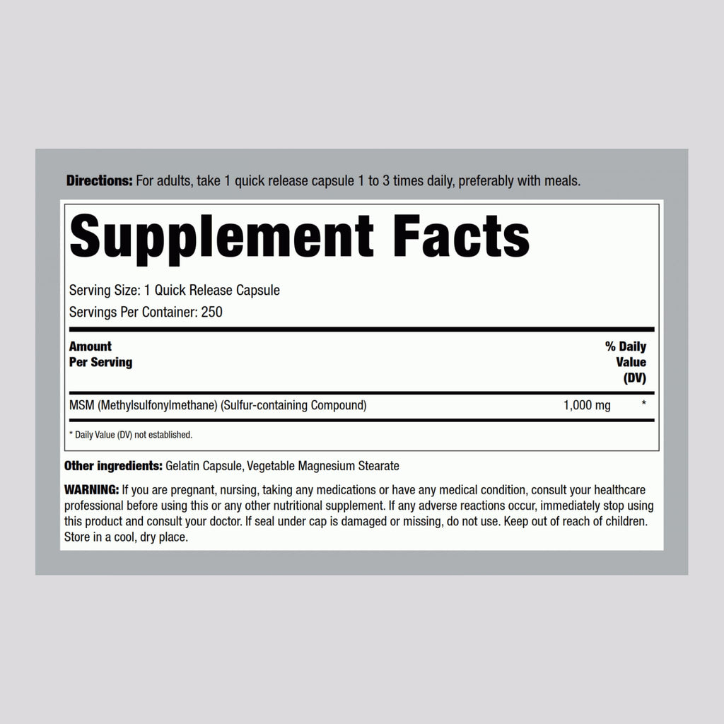 MSM 1000mg Capsules 250 Count G29930