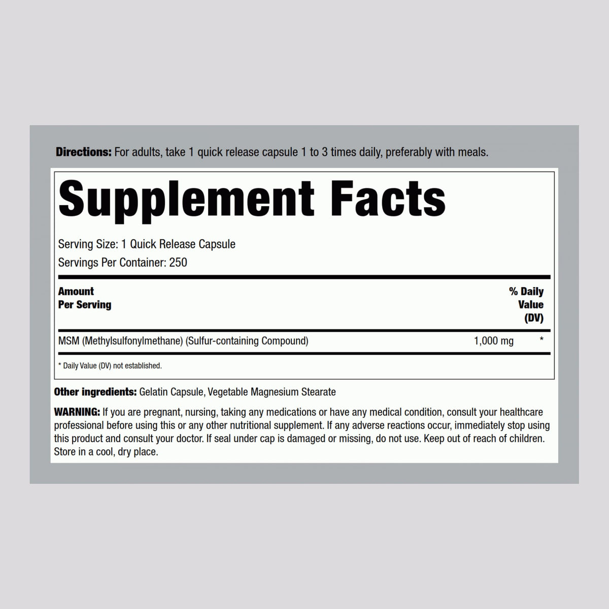 MSM 1000mg Capsules 250 Count G29930