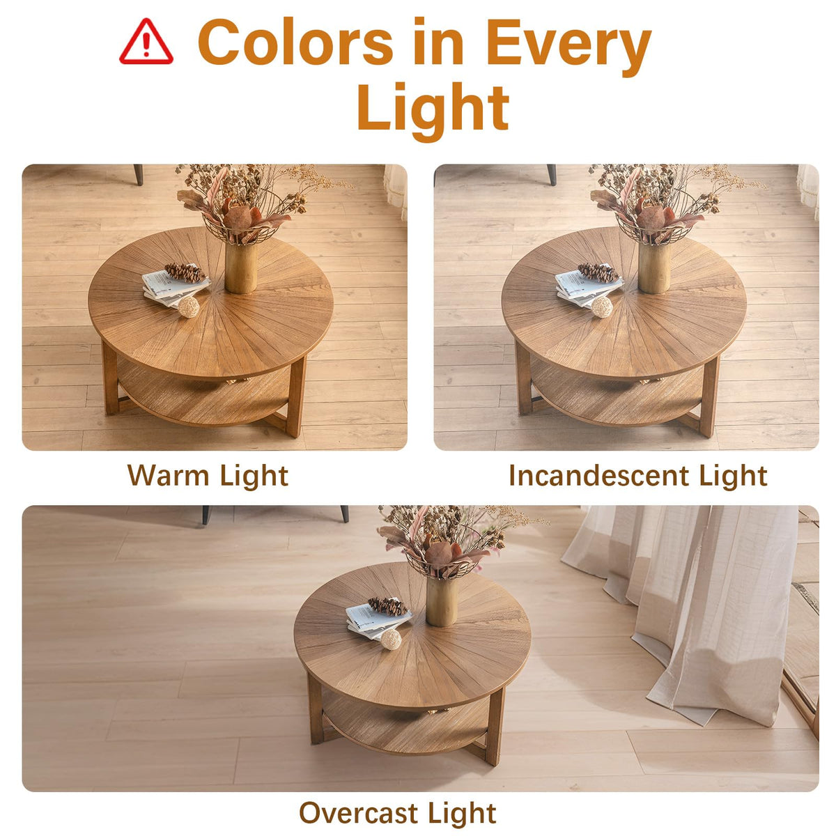 35" Round 2 Tier Wood Coffee Table with Storage Shelf O22680