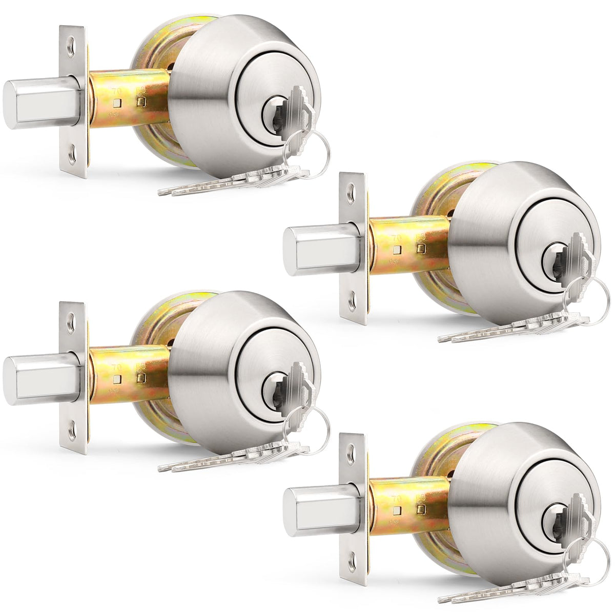 4 Pack Brushed Nickel Single Cylinder Deadbolts D1718