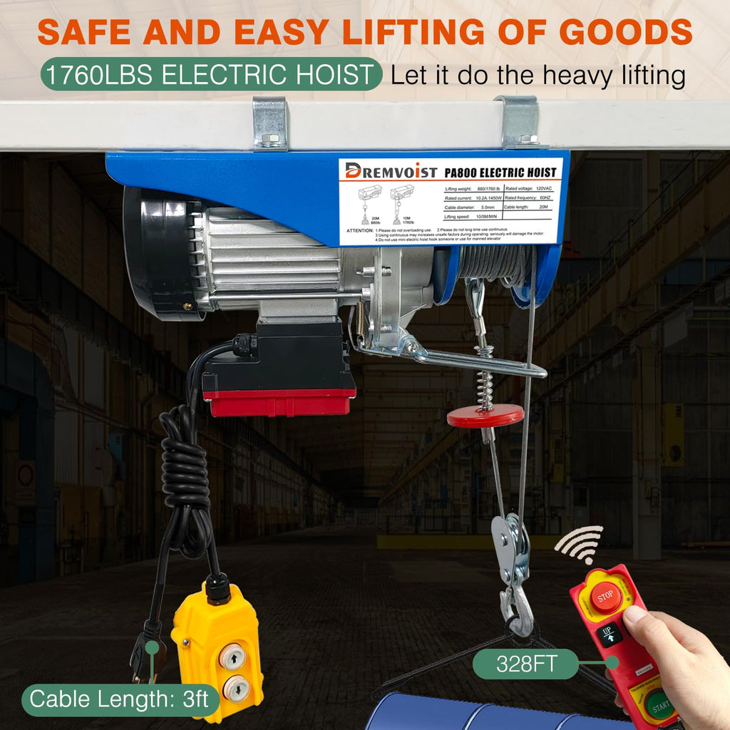 Electric Hoist 110V 1760 LBS with Remote Control F433144