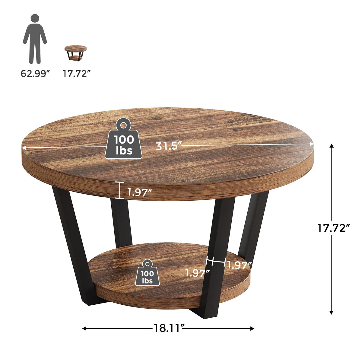 32'' Round Coffee Table with Storage B8656
