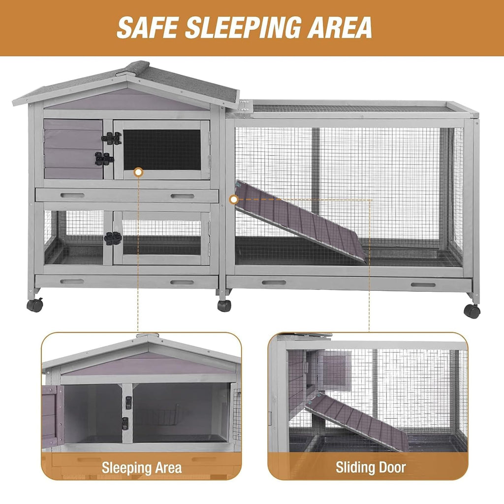 Indoor and Outdoor Rabbit Hutch with Casters Waterproof Roof G4360