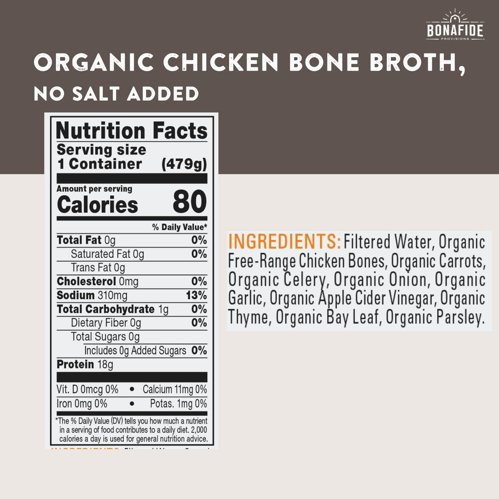 Organic Chicken Bone Broth No Salt Added 16.9oz 6 Pack J850678