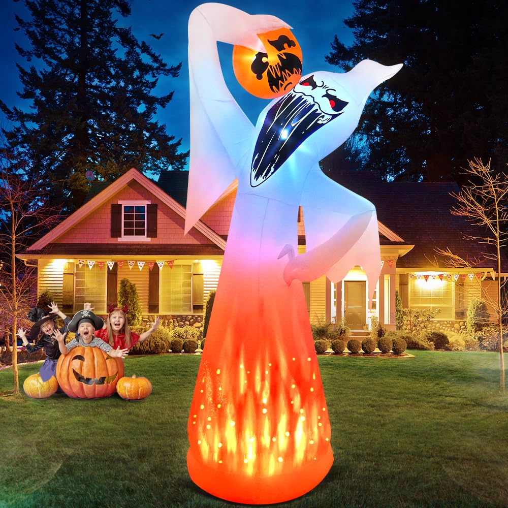 10 FT Halloween Inflatable Ghost with Pumpkin Y147