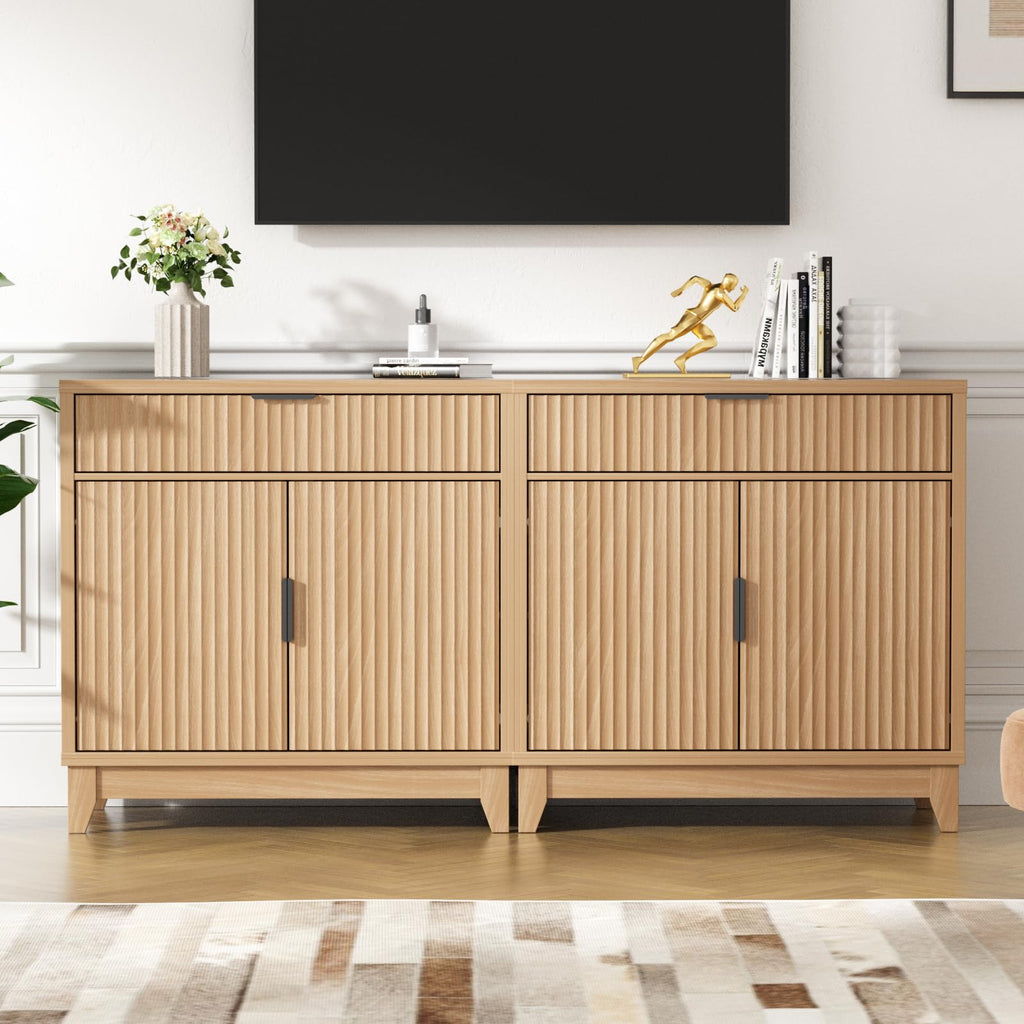 32" Fluted Oak Sideboard Buffet Cabinet with Storage N3339