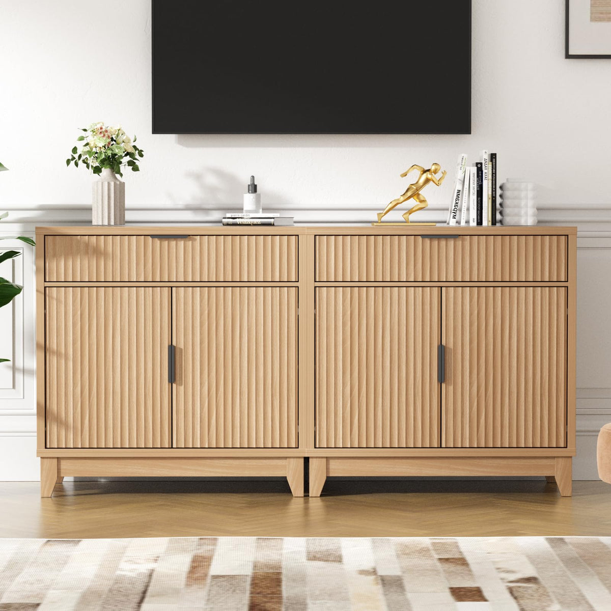 32" Fluted Oak Sideboard Buffet Cabinet with Storage N3339
