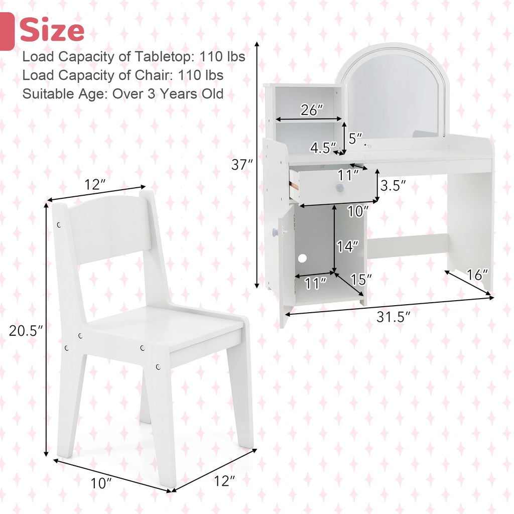 Kids Vanity Table and Chair Set with LED Lighted Mirror U444013