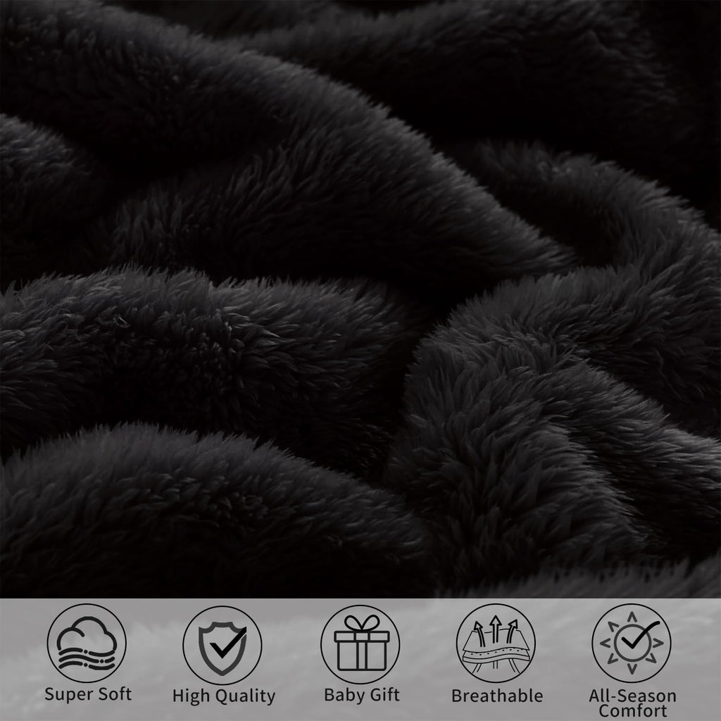Fleece Baby Blanket with Satin Trim Black 30''x40'' W49664