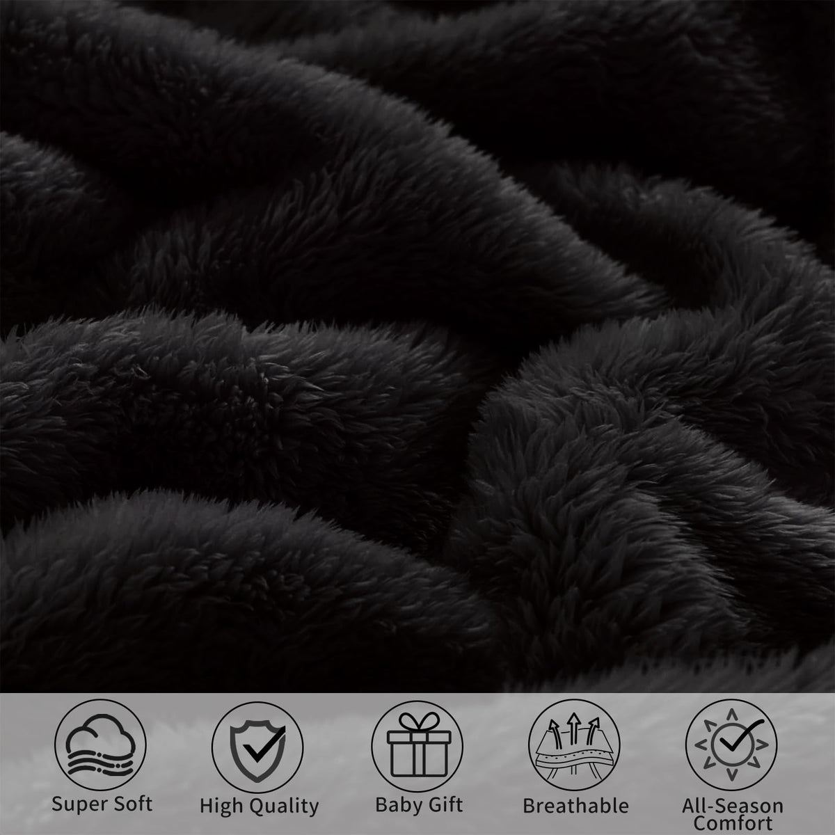 Fleece Baby Blanket with Satin Trim Black 30''x40'' W49664