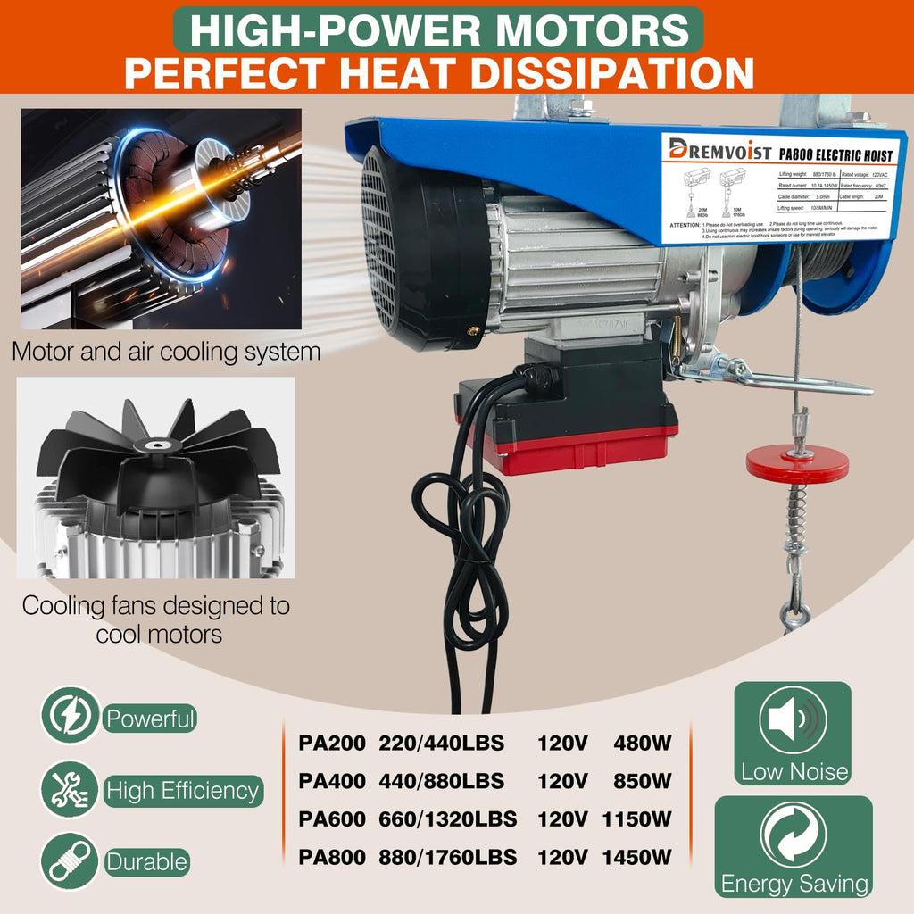 Electric Hoist 110V 1760 LBS with Remote Control F433144