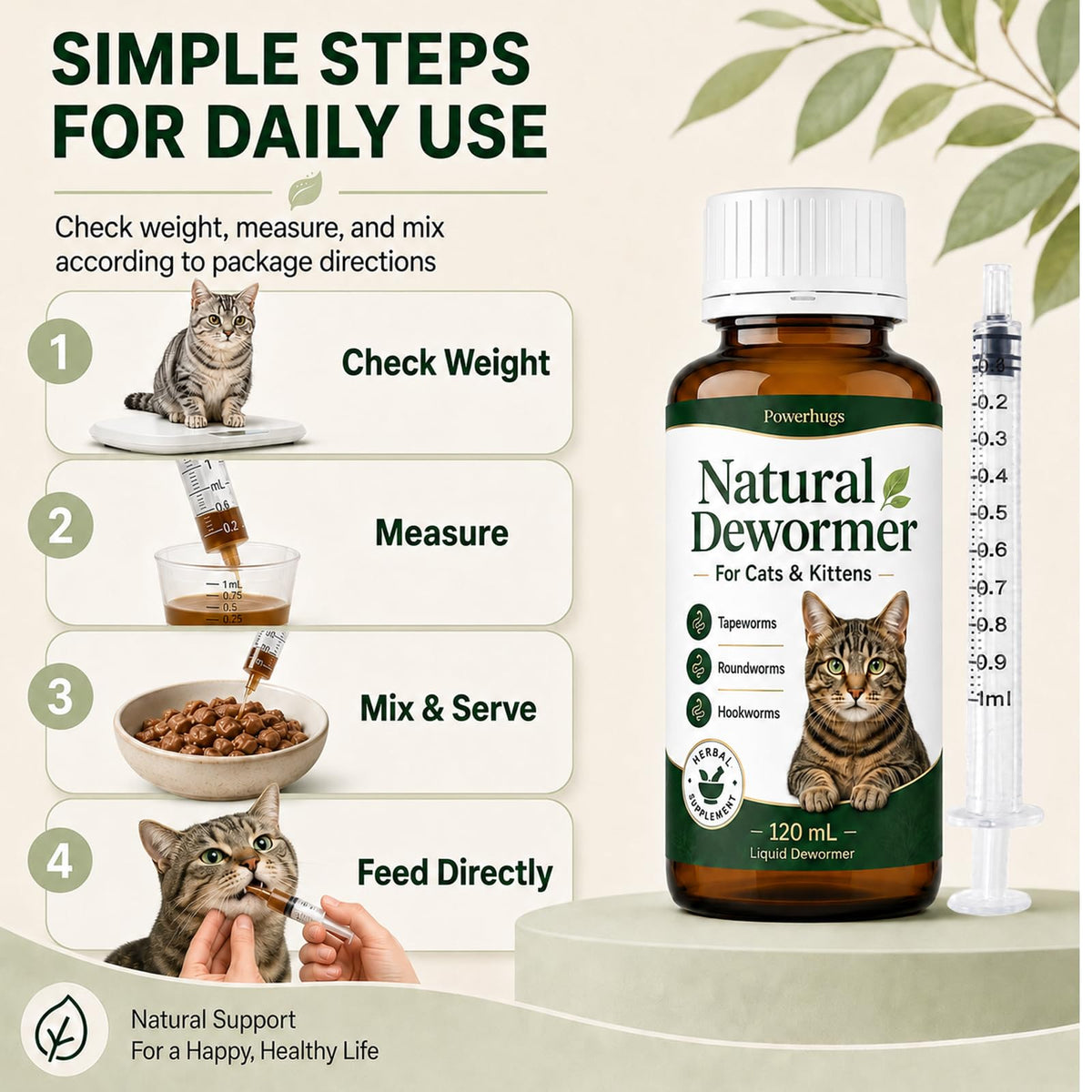 Broad Spectrum Cat Dewormer for Tapeworm, Roundworm & Hookworm U136