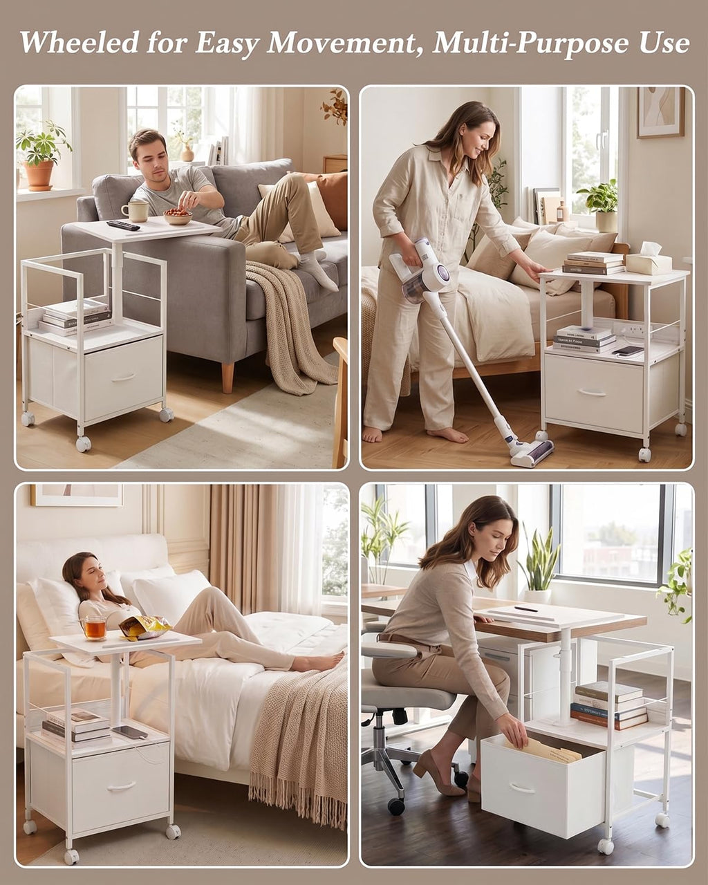 White Night Stand with Charging Station & Swivel Top N811