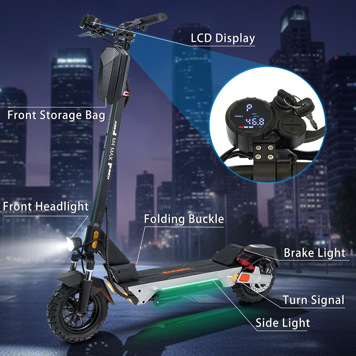 Electric Scooter 1600/4000/6000W Motor 50 Miles Range 10" Off Road Tire Folding E-Scooter with Detachable Seat N438
