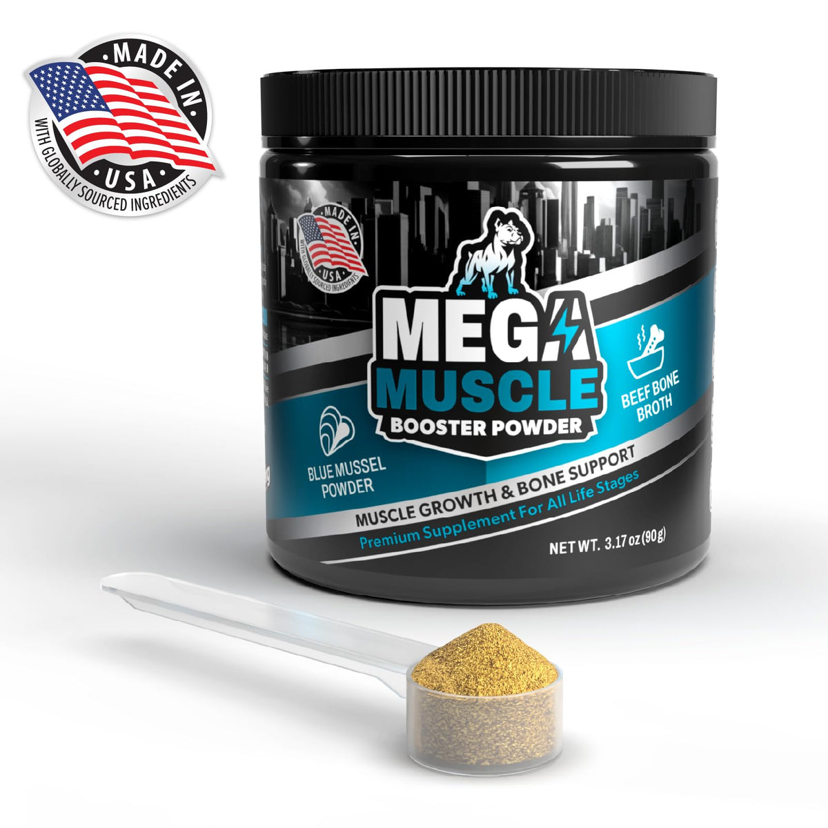 Dog Muscle Support Powder Blue Mussel Bone Broth Food Topper 3.2 oz G421