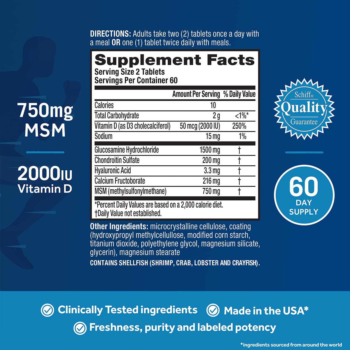 Glucosamine Chondroitin MSM Vitamin D3 Joint Support Supplement 120 Tablets 2 Pack U911744