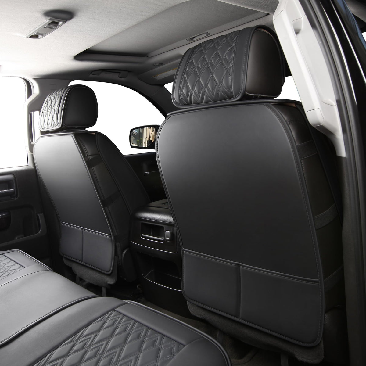 Leather Seat Covers for Chevy Silverado GMC Sierra, Custom Fit, Front Pair, Black Grey W4819