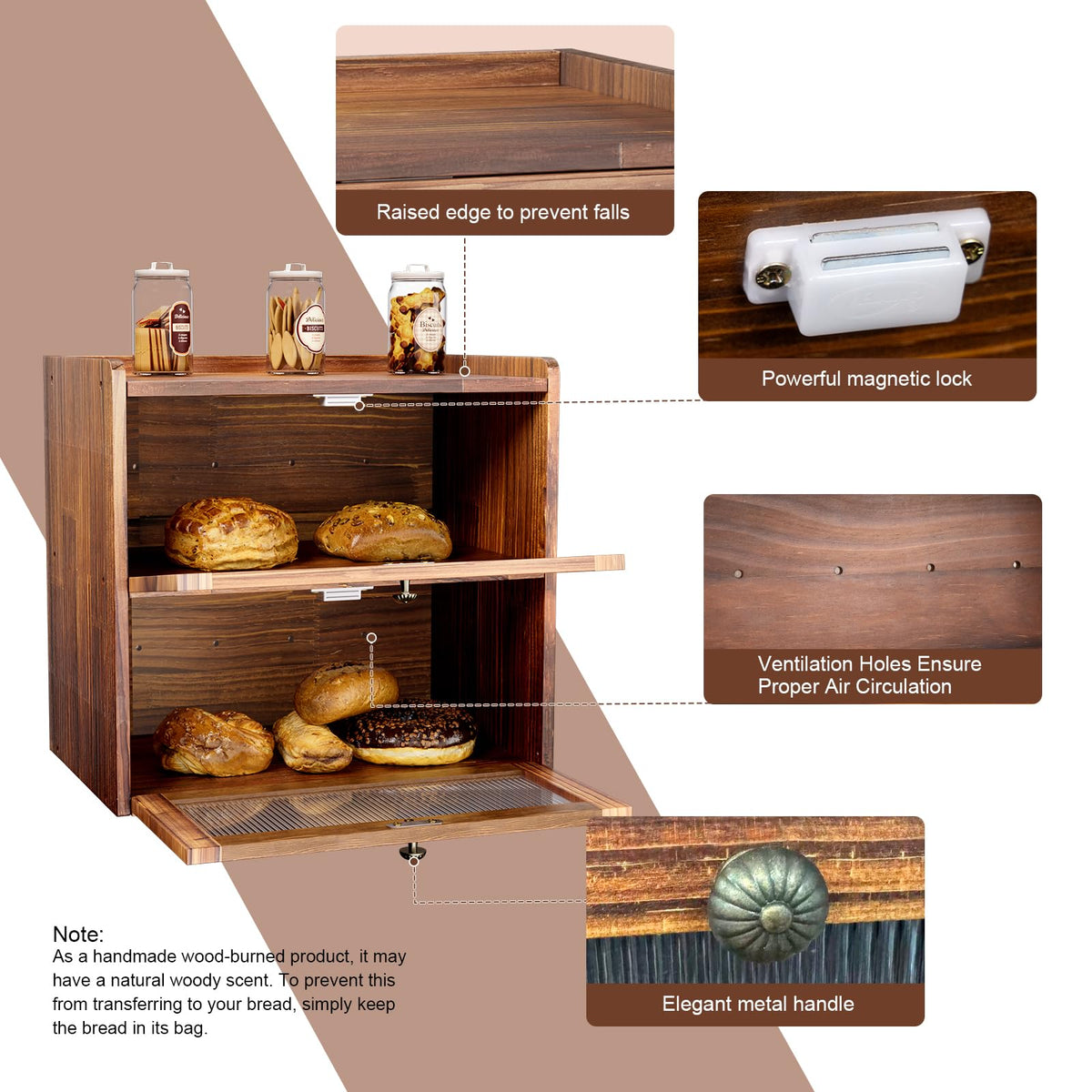Wooden 2 Layer Bread Box with Window Q36220