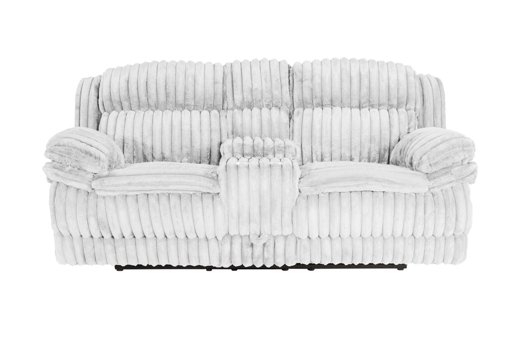 Light Gray Corduroy Recliner Loveseat with Drawer Console G661767