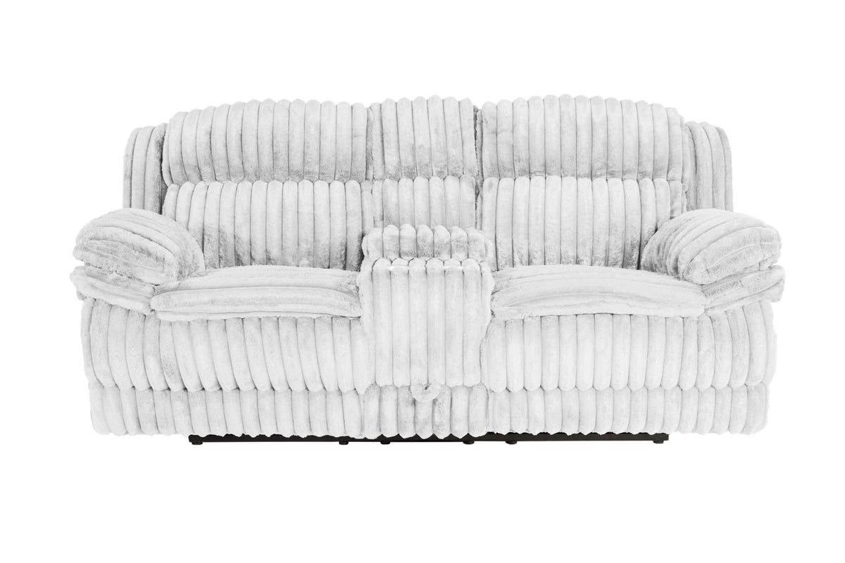 Light Gray Corduroy Recliner Loveseat with Drawer Console G661767