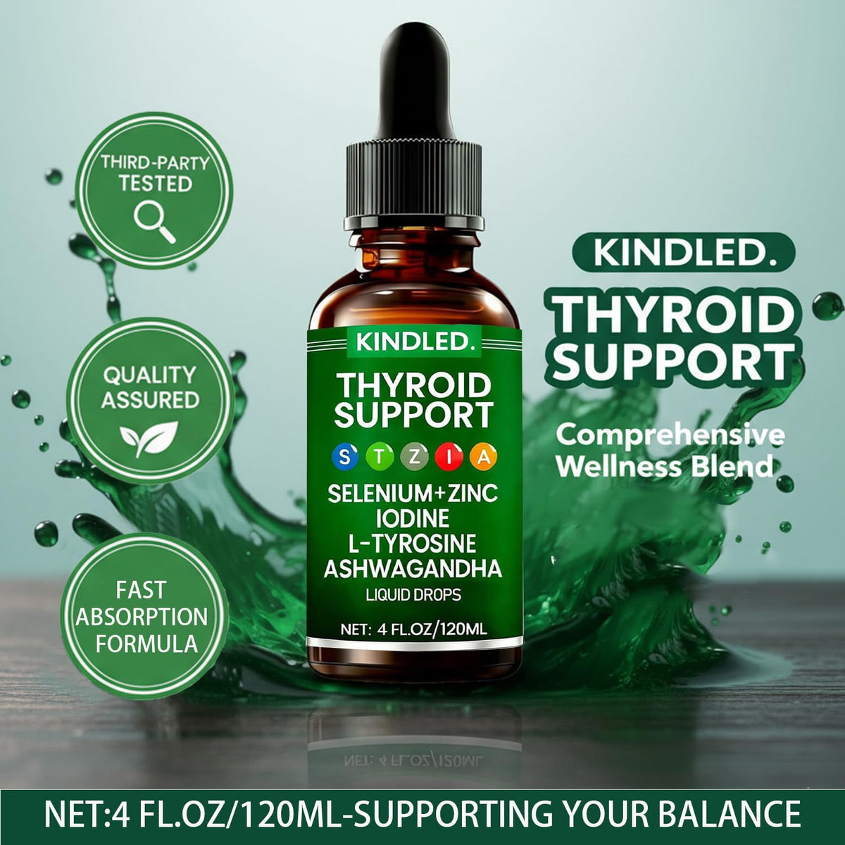 Thyroid Support Drops Selenium Zinc Iodine L-Tyrosine Ashwagandha Liquid Drops 4 FL.OZ R3038
