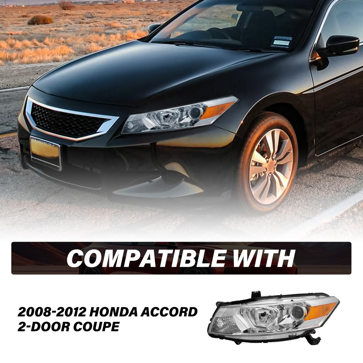 Headlight Assembly Replacement Chrome Housing with Amber Reflector H488518