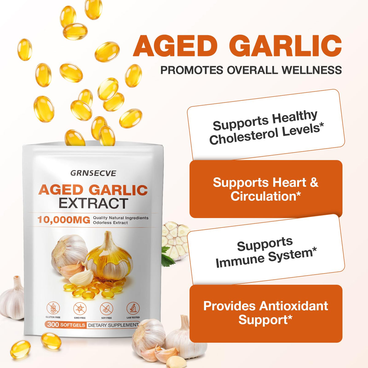 Odorless Garlic Capsules 10,000mg 300 Softgels H12436