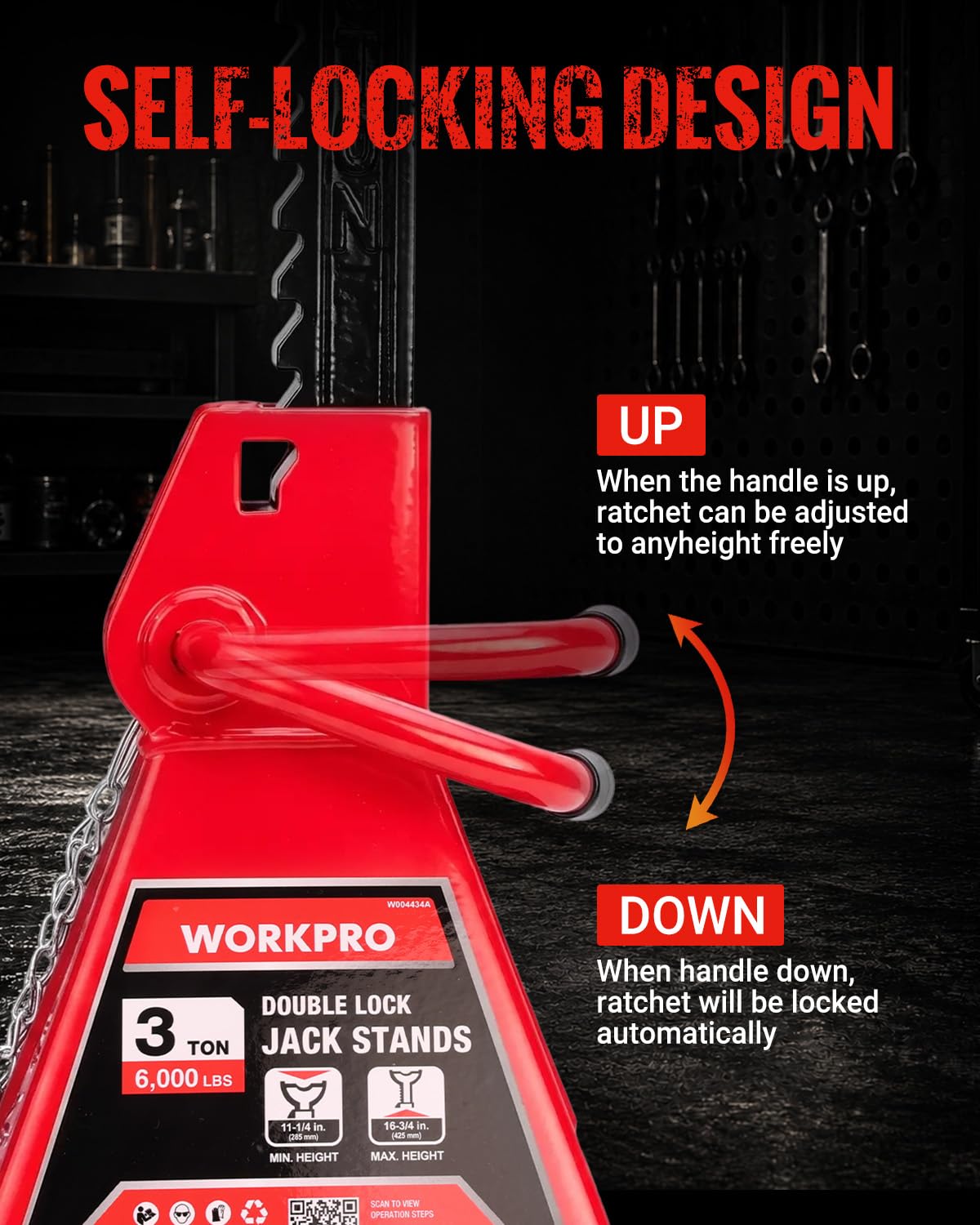 3 Ton Jack Stands with Double Lock, 1 Pair H14450