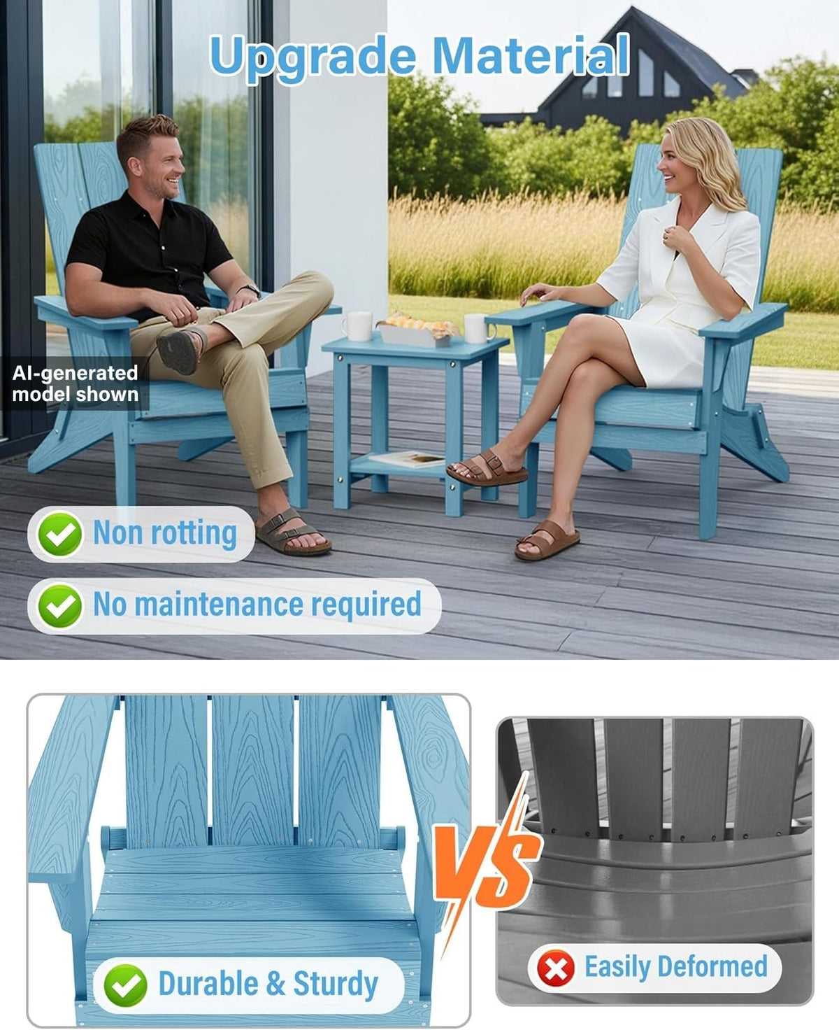 Oversize Folding Plastic Adirondack Chairs Set of 2 W469