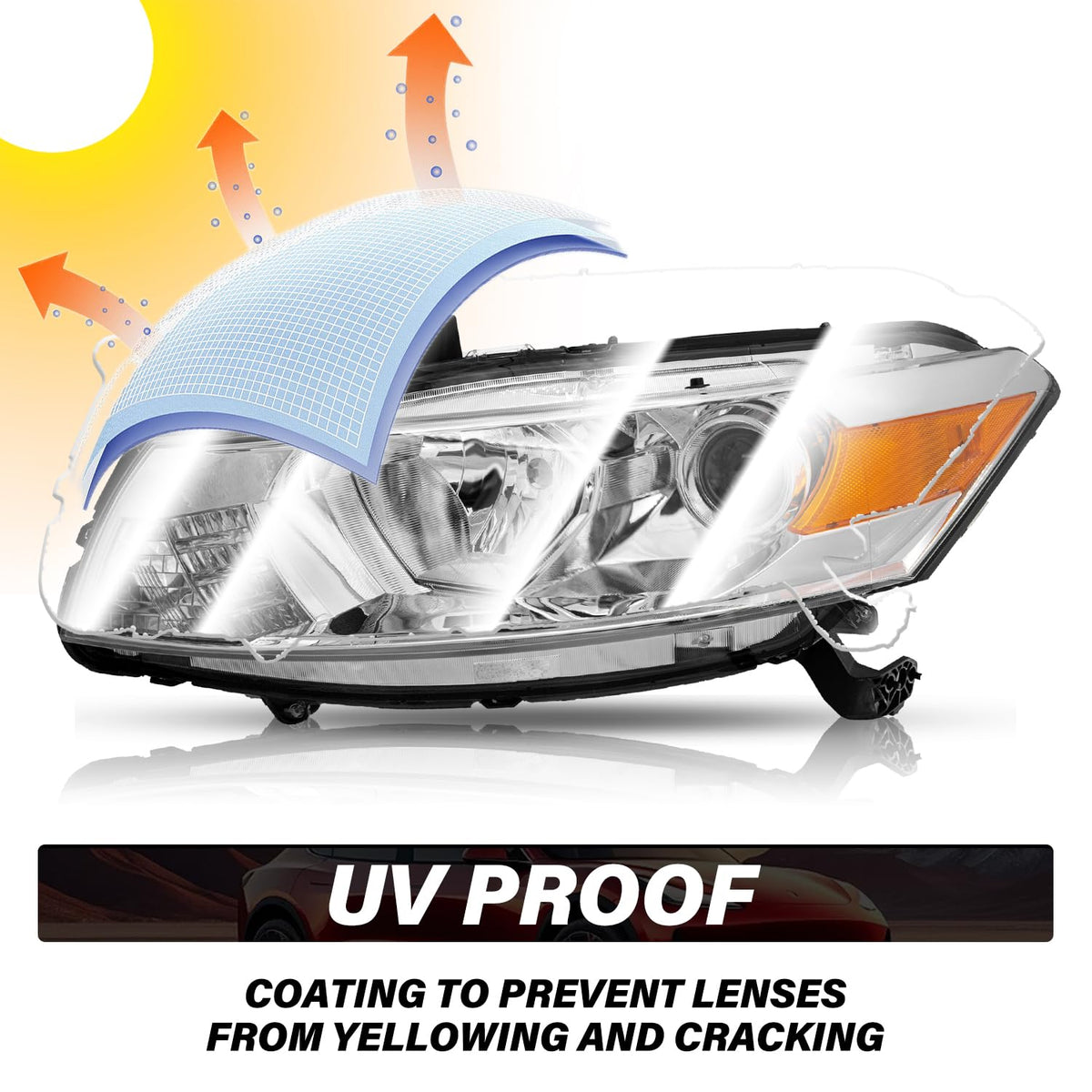 Headlight Assembly Replacement Chrome Housing with Amber Reflector H488518