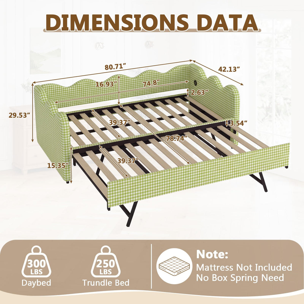 Twin Size Upholstered Daybed with Pop Up Trundle Q9329