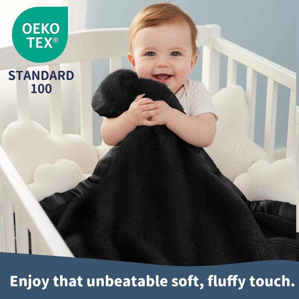 Fleece Baby Blanket with Satin Trim Black 30''x40'' W49664