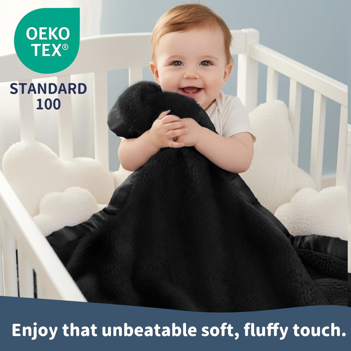 Fleece Baby Blanket with Satin Trim Black 30''x40'' W49664