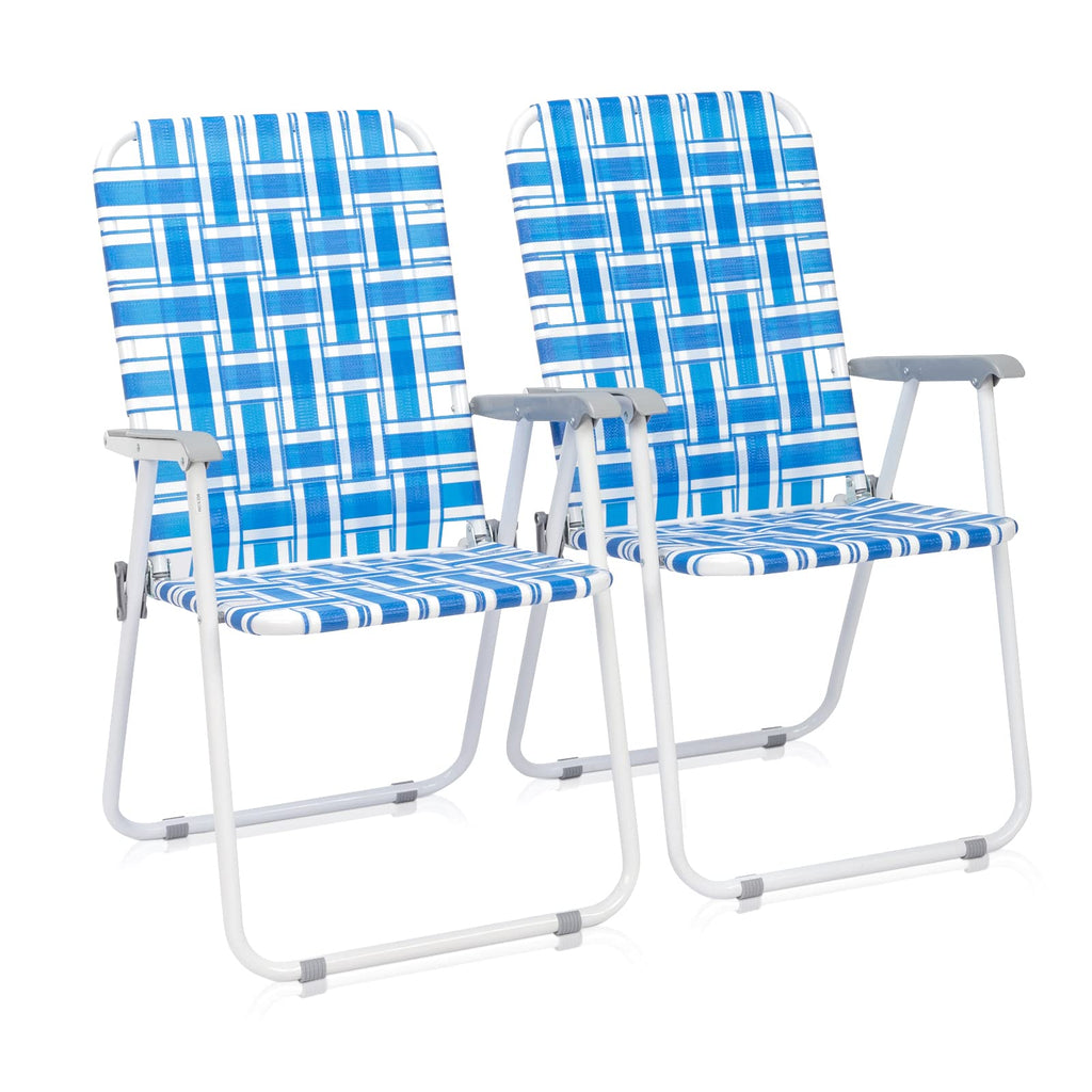 Folding Aluminum Webbed Lawn Chairs Set of 2 Blue & White Strip K868