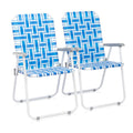 Folding Aluminum Webbed Lawn Chairs Set of 2 Blue & White Strip K868