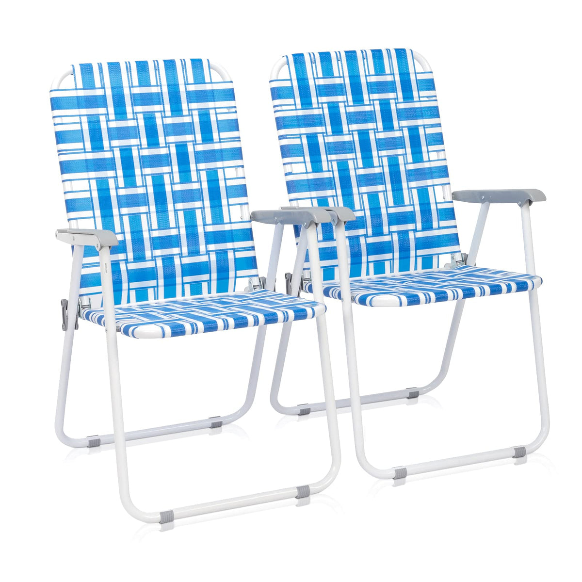 Folding Aluminum Webbed Lawn Chairs Set of 2 Blue & White Strip K868