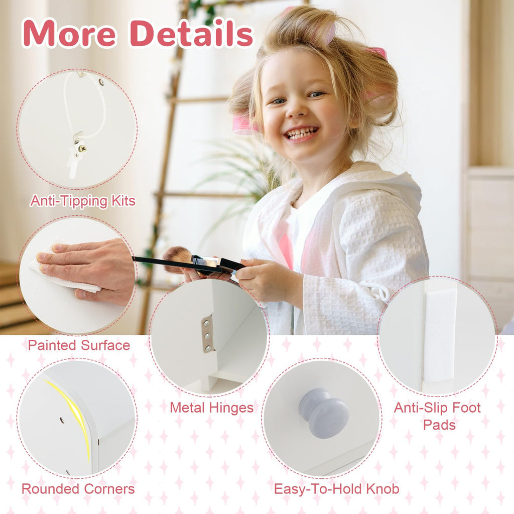 Kids Vanity Table and Chair Set with LED Lighted Mirror U444013