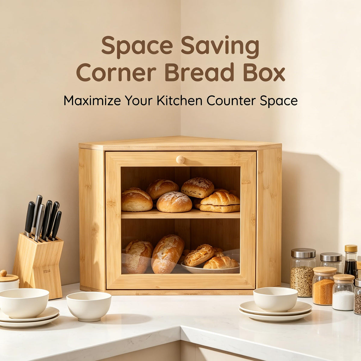 Bamboo 2 Tier Corner Bread Box C406