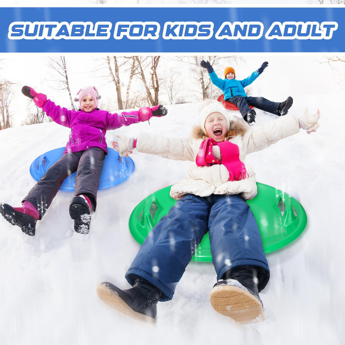 23.6 Inch Round Plastic Snow Saucer Sled with Handles T184537