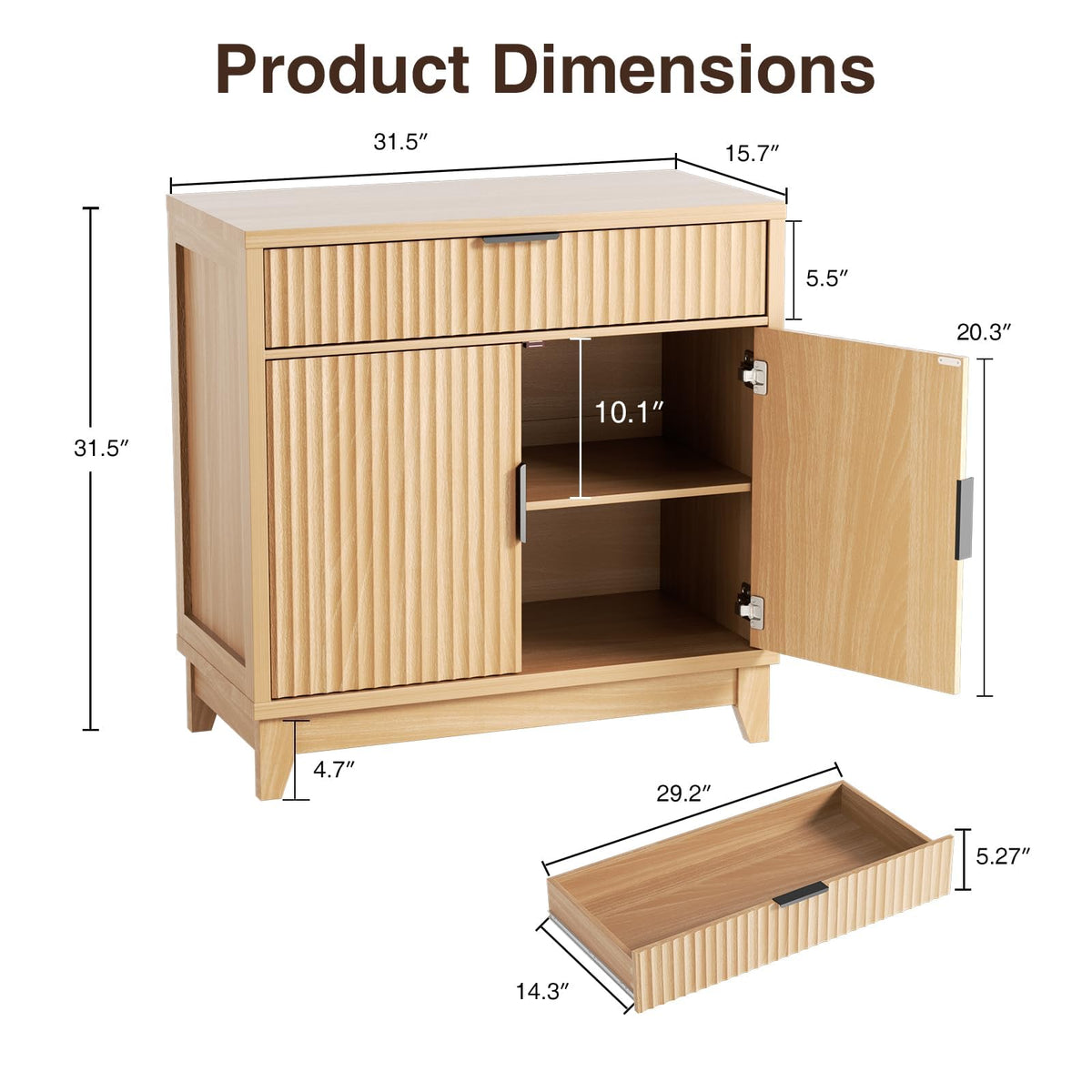 32" Fluted Oak Sideboard Buffet Cabinet with Storage N3339