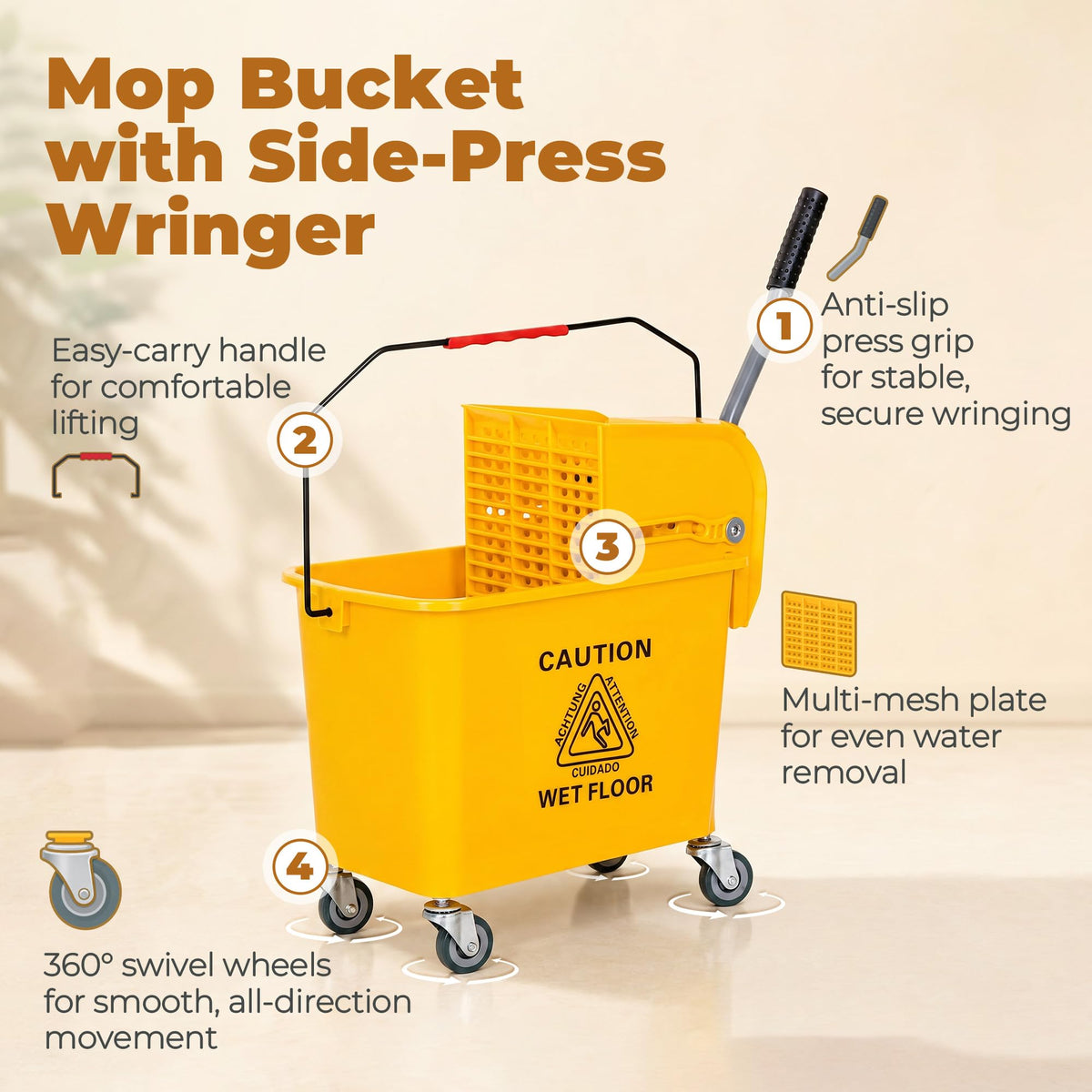 Yellow 21 Quart Mop Bucket with Wheels Z92674