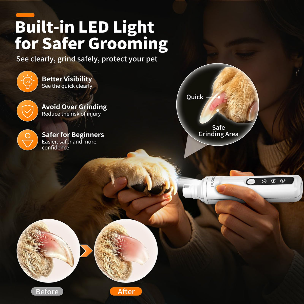 Electric Dog Nail Grinder with LED Light G788981