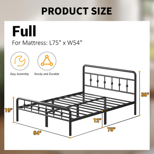12 Inch Full Bed Frame with Headboard and Footboard P9106