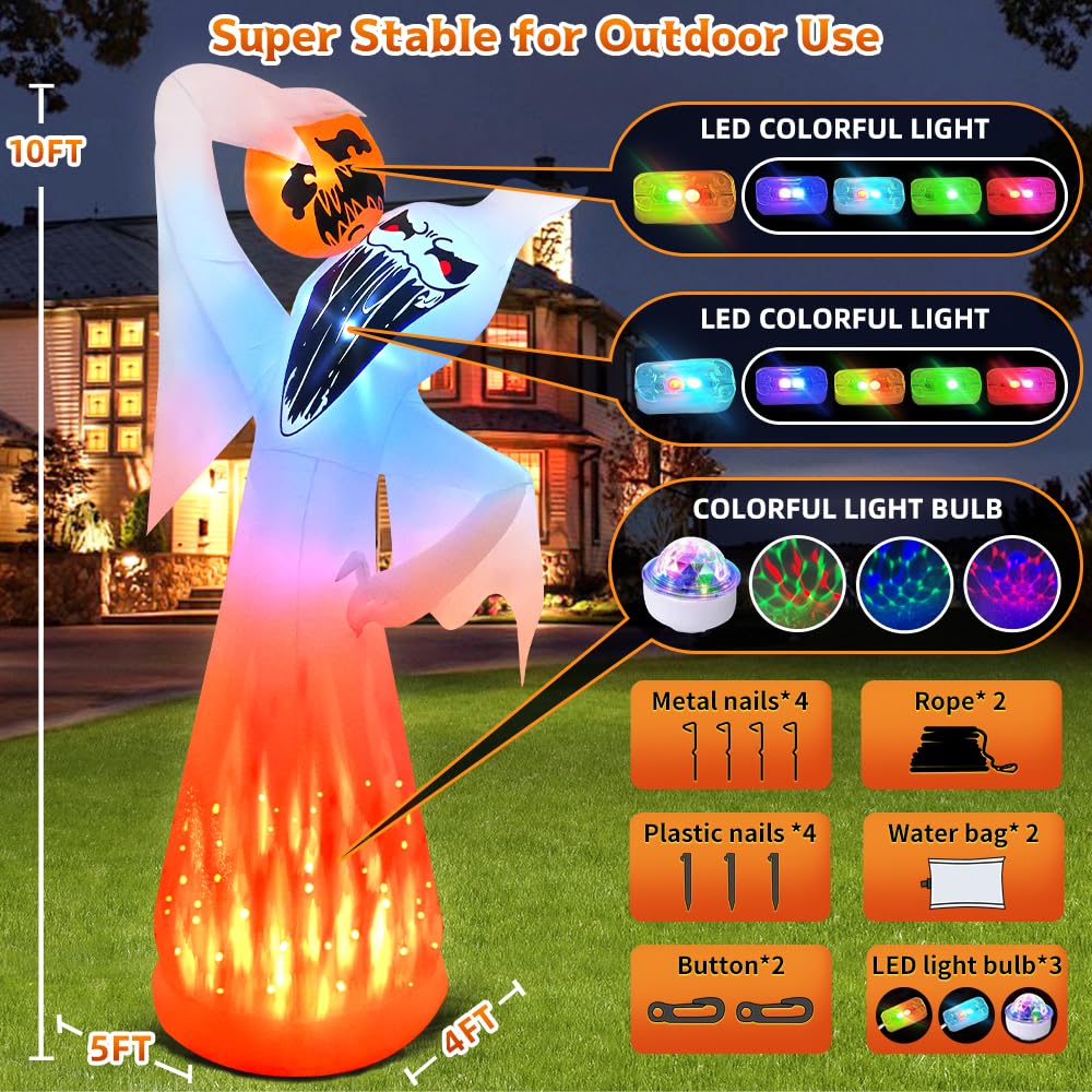 10 FT Halloween Inflatable Ghost with Pumpkin Y147