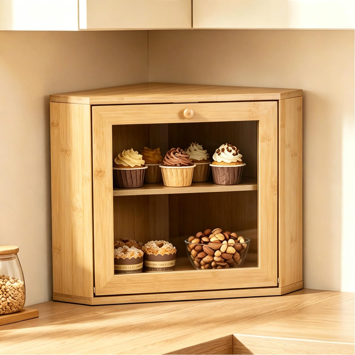 Bamboo 2 Tier Corner Bread Box C406
